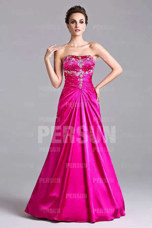 Robe de cérémonie fuchsia longue bustier brodé de sequins