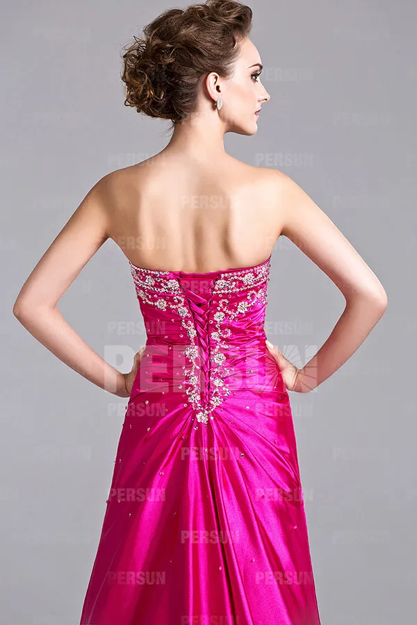 Robe de cérémonie fuchsia longue bustier brodé de sequins