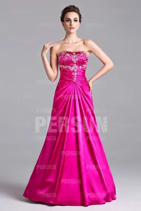 Robe de cérémonie fuchsia longue bustier brodé de sequins