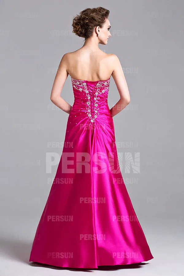 Robe de cérémonie fuchsia longue bustier brodé de sequins