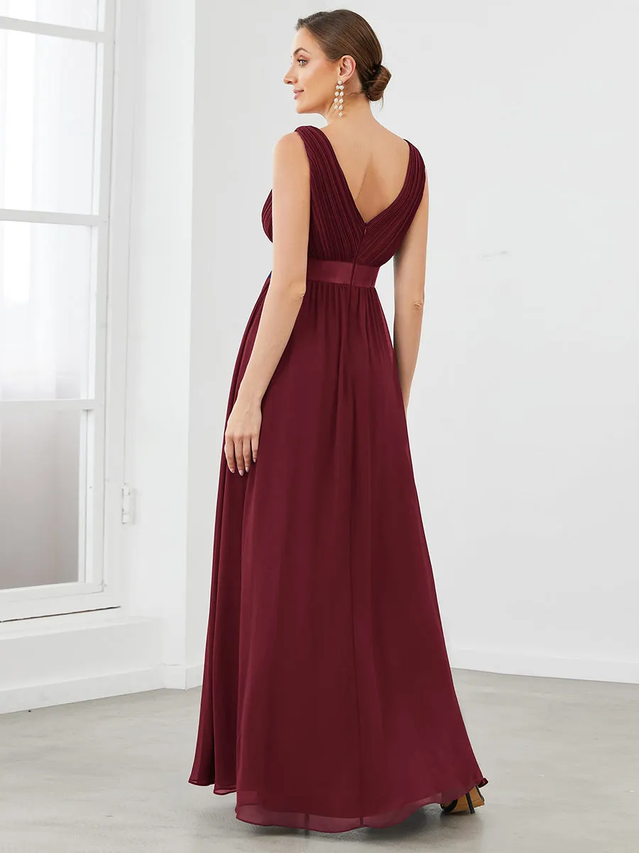 Robe de soirée A-ligne plissée sans manches à la taille en satin