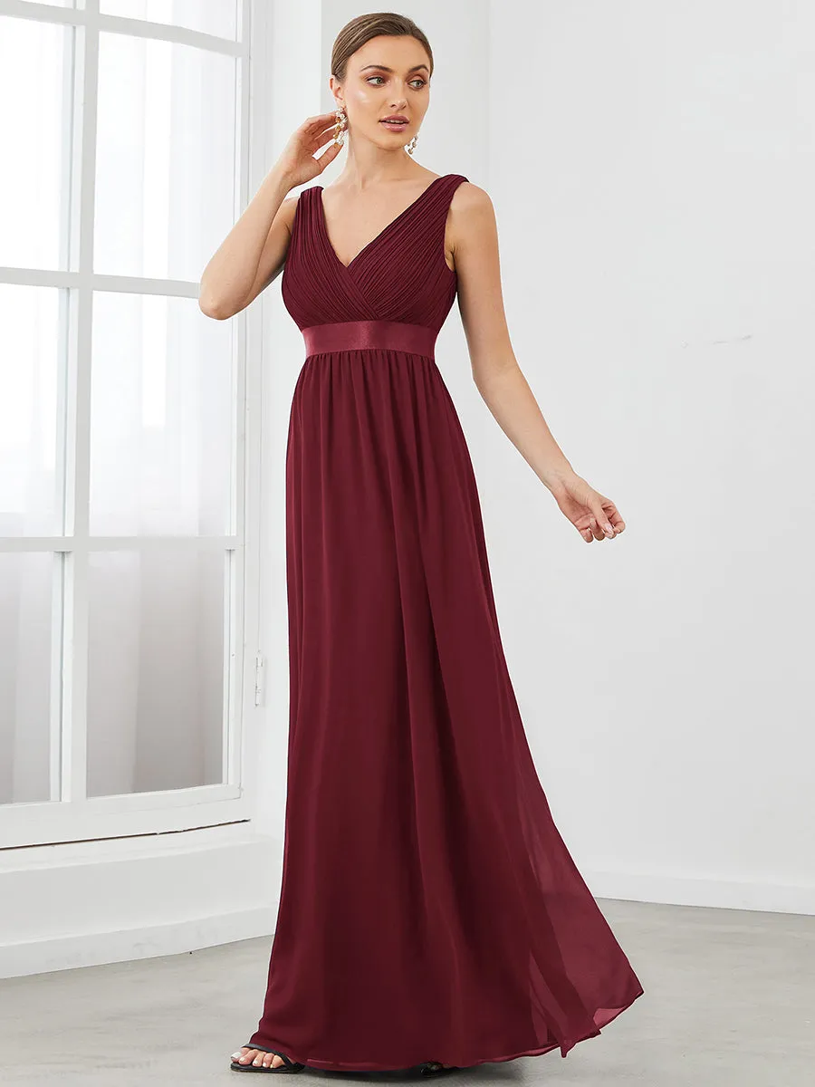 Robe de soirée A-ligne plissée sans manches à la taille en satin