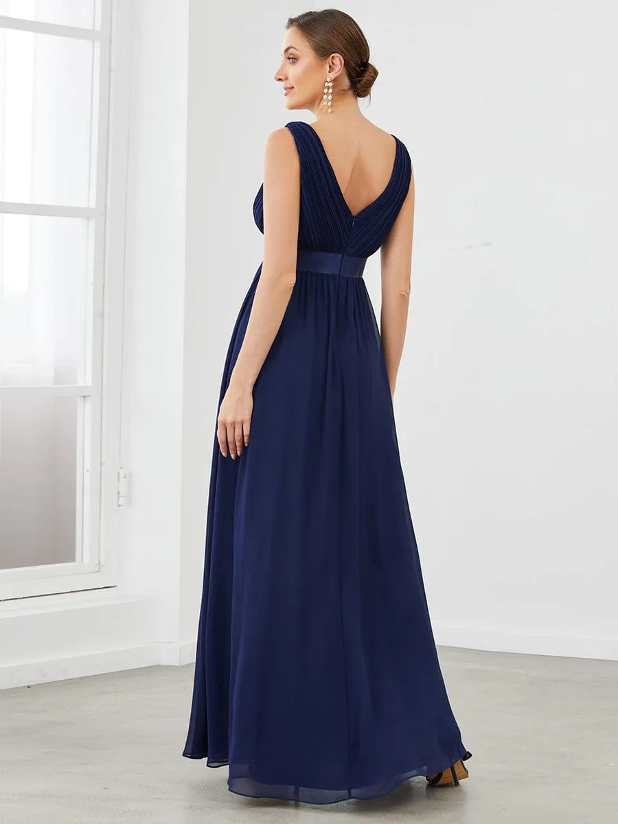 Robe de soirée A-ligne plissée sans manches à la taille en satin