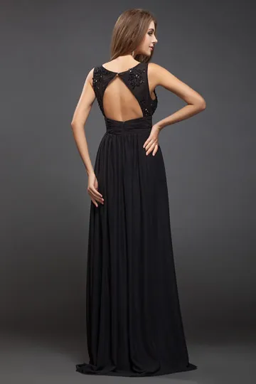 Robe longue pour aller un mariage décolletée V plongeant à paillettes dos découpé