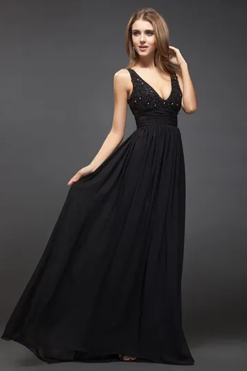 Robe longue pour aller un mariage décolletée V plongeant à paillettes dos découpé