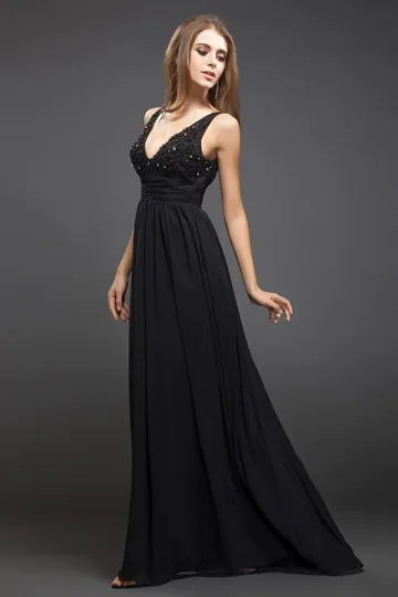 Robe longue pour aller un mariage décolletée V plongeant à paillettes dos découpé