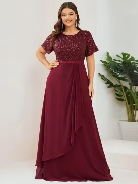 Robe Mère de la mariée Mousseline Manches courtes Sequins Grande taille