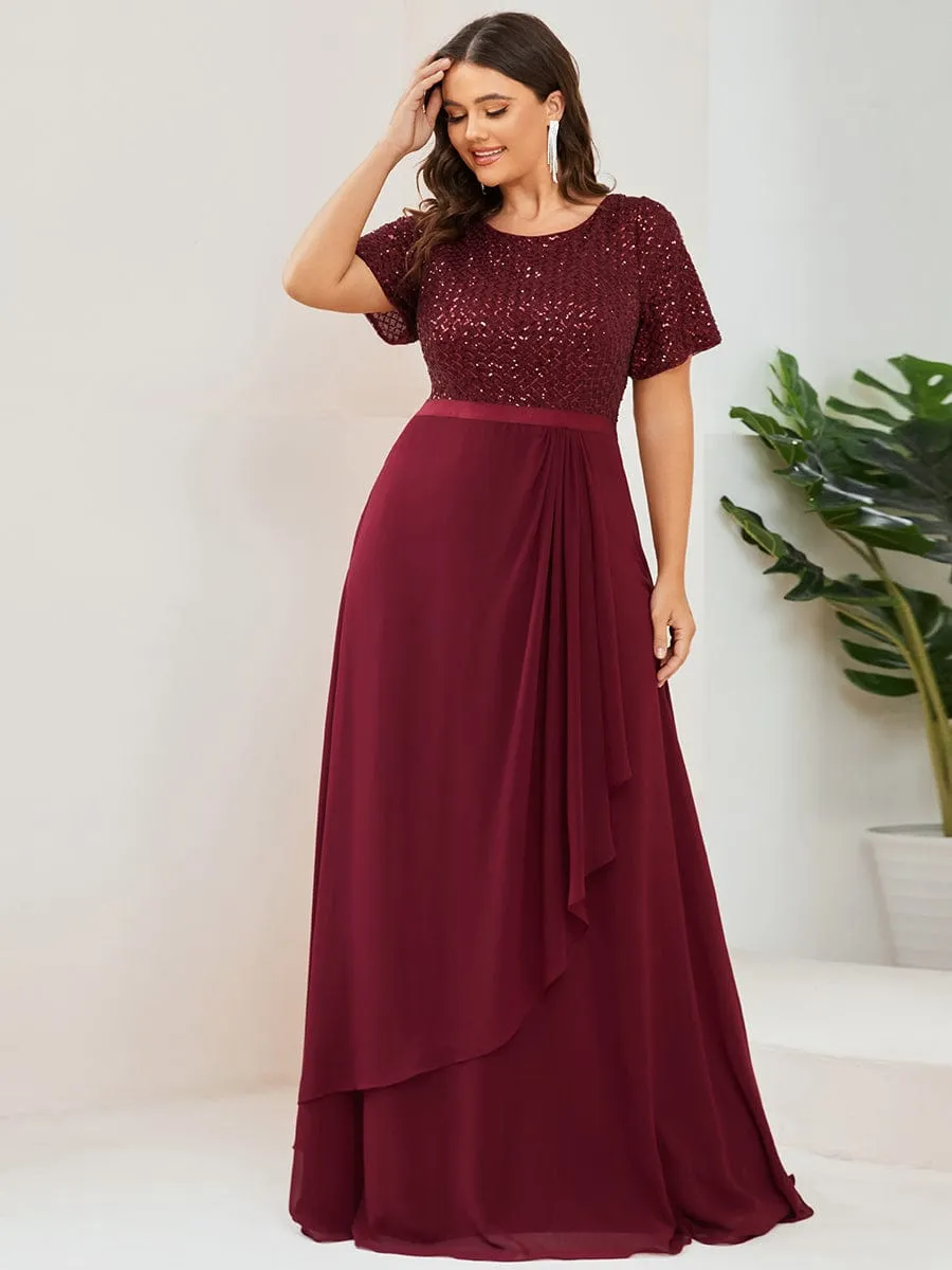 Robe Mère de la mariée Mousseline Manches courtes Sequins Grande taille