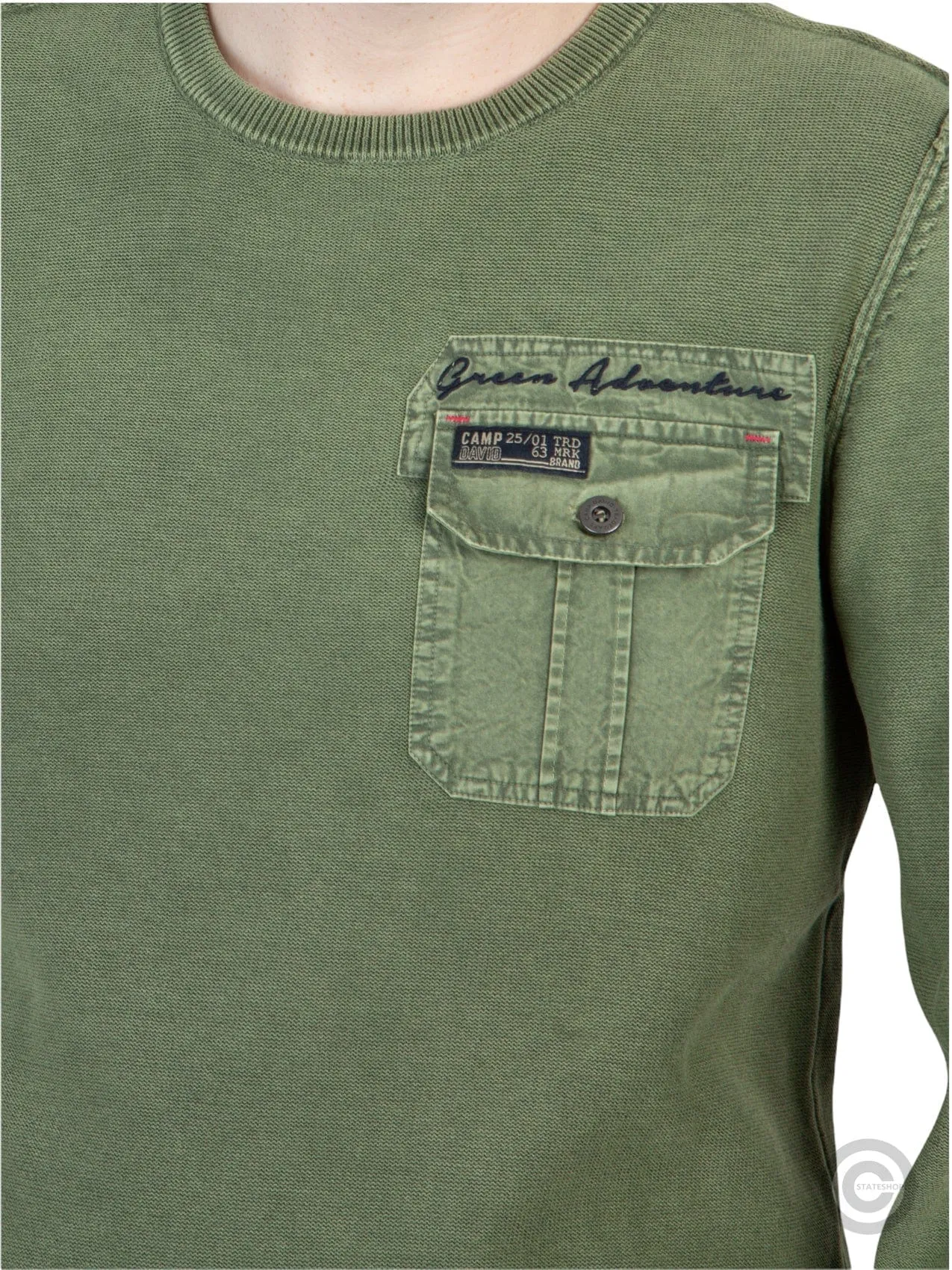 Round-neck sweater with print on the back, green