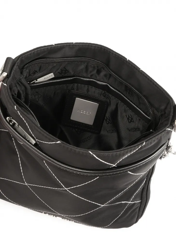 Sac messager en tissu noir avec large bandoulière 