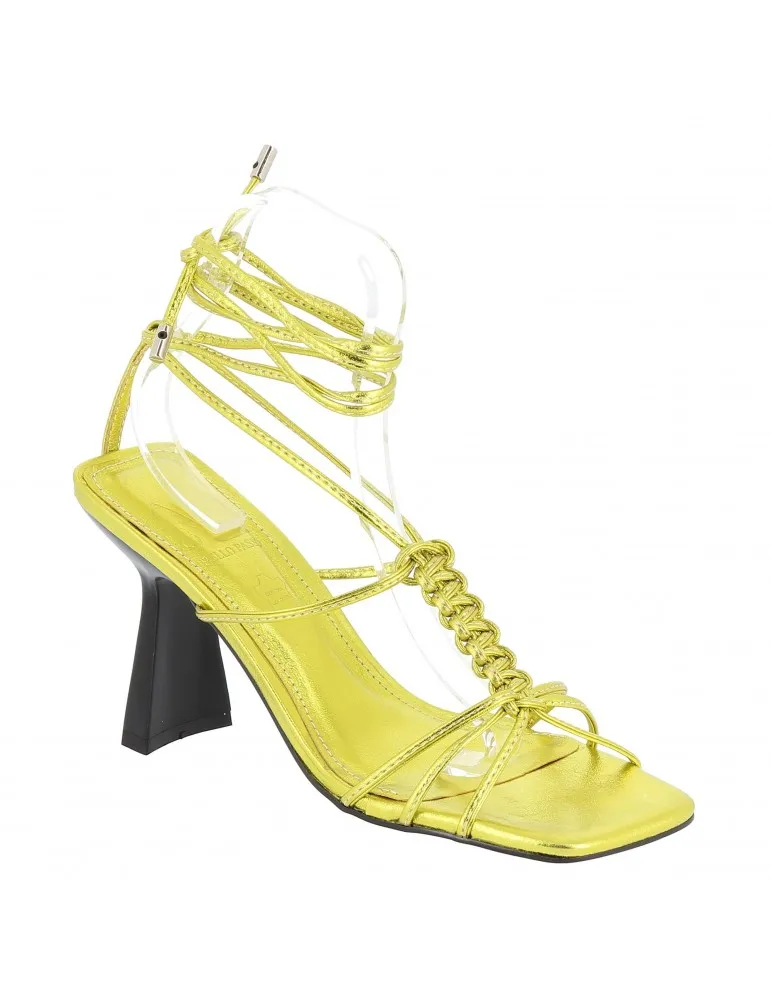 sandales brides chevilles talons de forme cuir métallisé jaune 10 cm