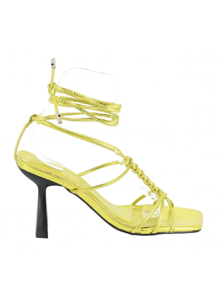 sandales brides chevilles talons de forme cuir métallisé jaune 10 cm