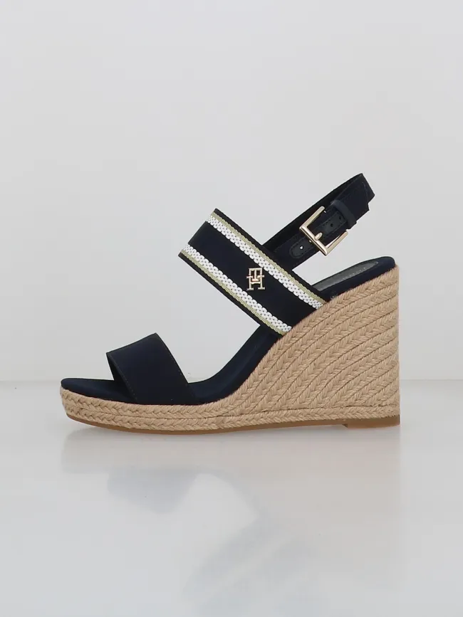 Sandales compensées webbing bleu marine femme - Tommy Hilfiger | wimod