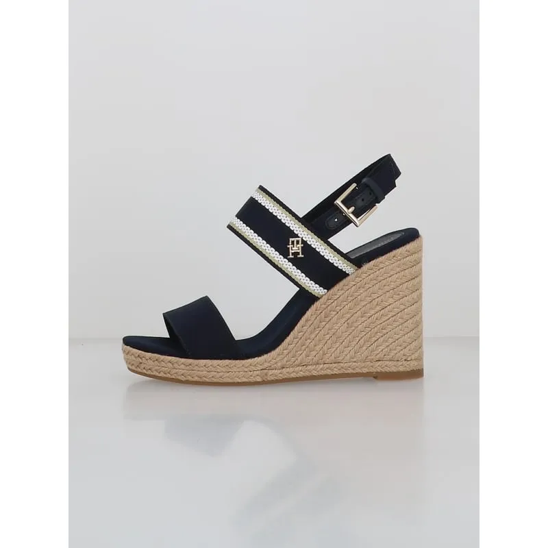 Sandales compensées webbing bleu marine femme - Tommy Hilfiger | wimod