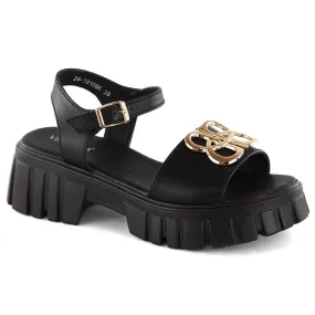 Sandales femme à talons et plateforme en cuir, noir Vinceza 7910 le noir