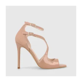 Sandales à talons pour femmes en cuir verni beige | Chaussures femme LODI en ligne.