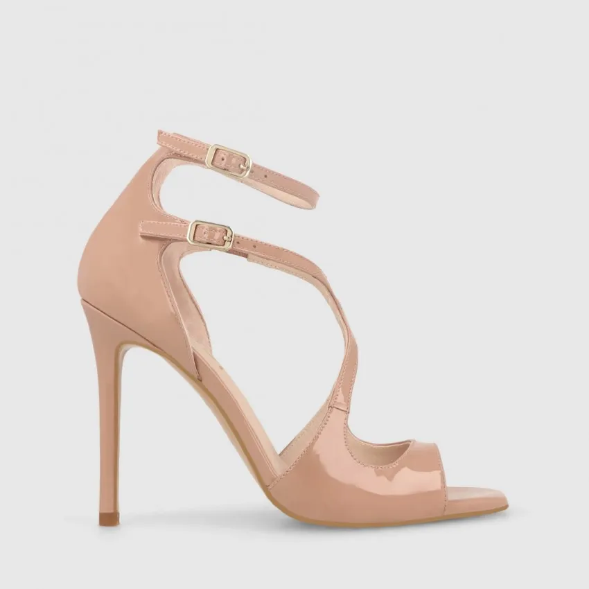 Sandales à talons pour femmes en cuir verni beige | Chaussures femme LODI en ligne.