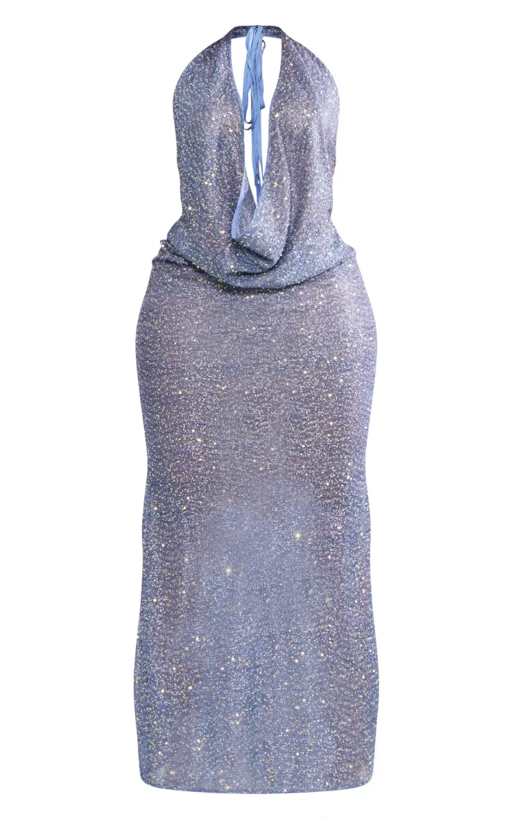 Shape Robe longue à sequins gris décolleté très plongeant