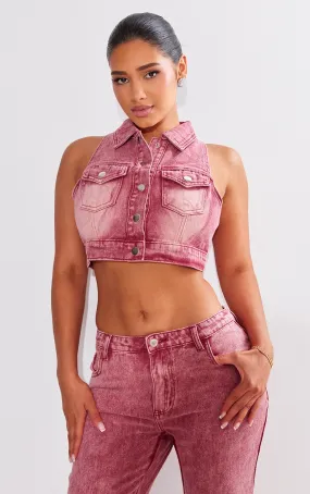 Shape Veste sans manches en jean rouge délavé à boutons