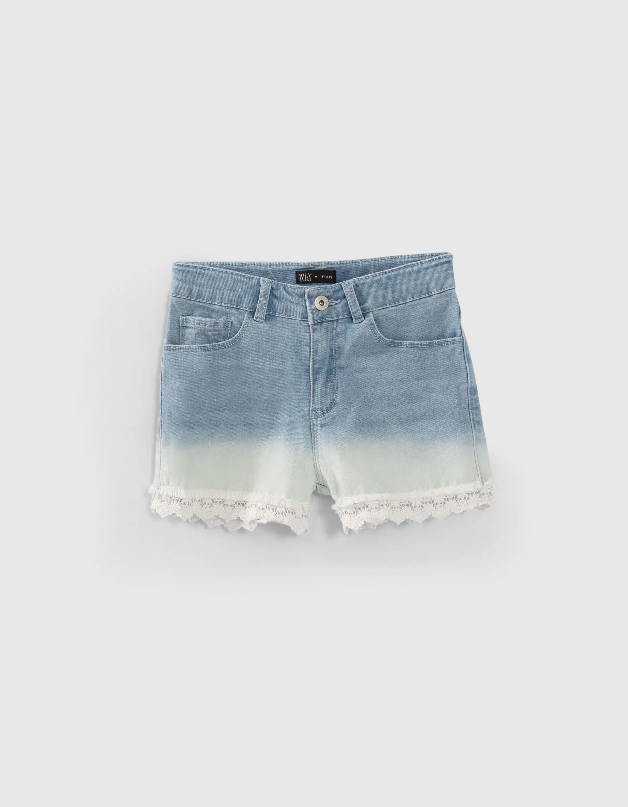 Short en jean bio effet deep dye bordé dentelle fille