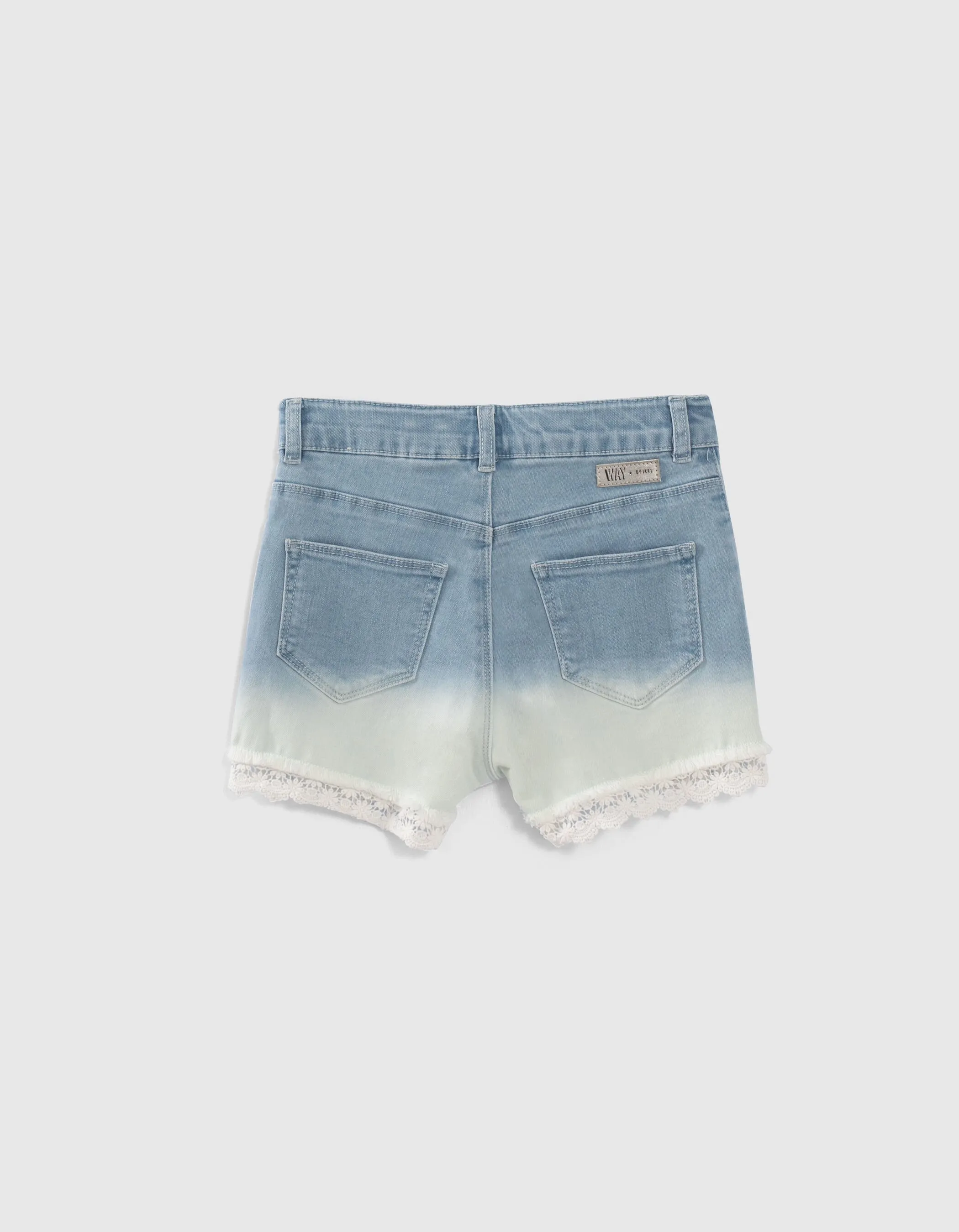 Short en jean bio effet deep dye bordé dentelle fille