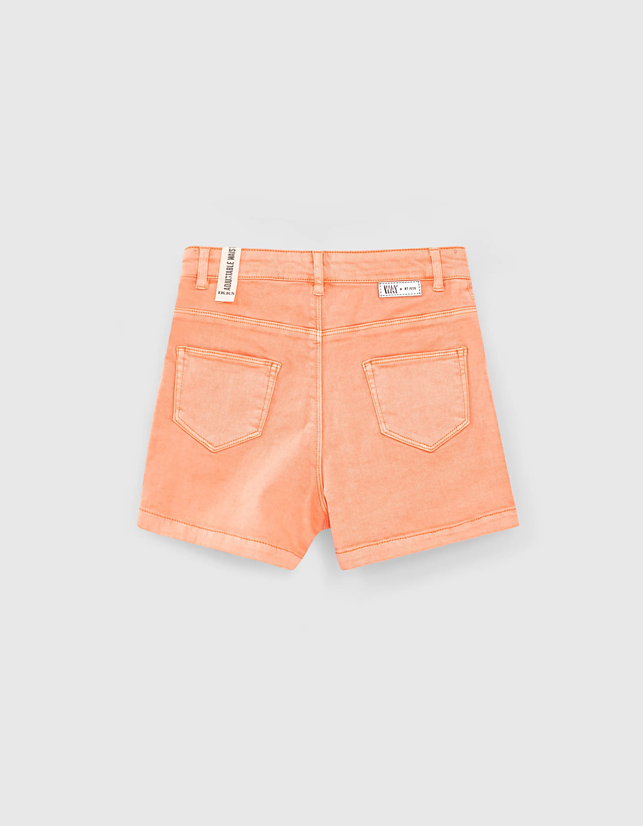 Short en jean corail fluo zippé à taille haute fille 