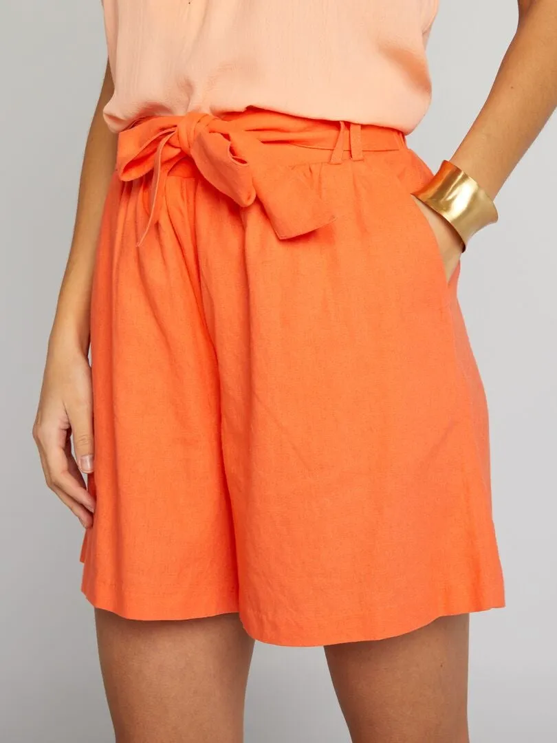 Short fluide à ceinture - Orange