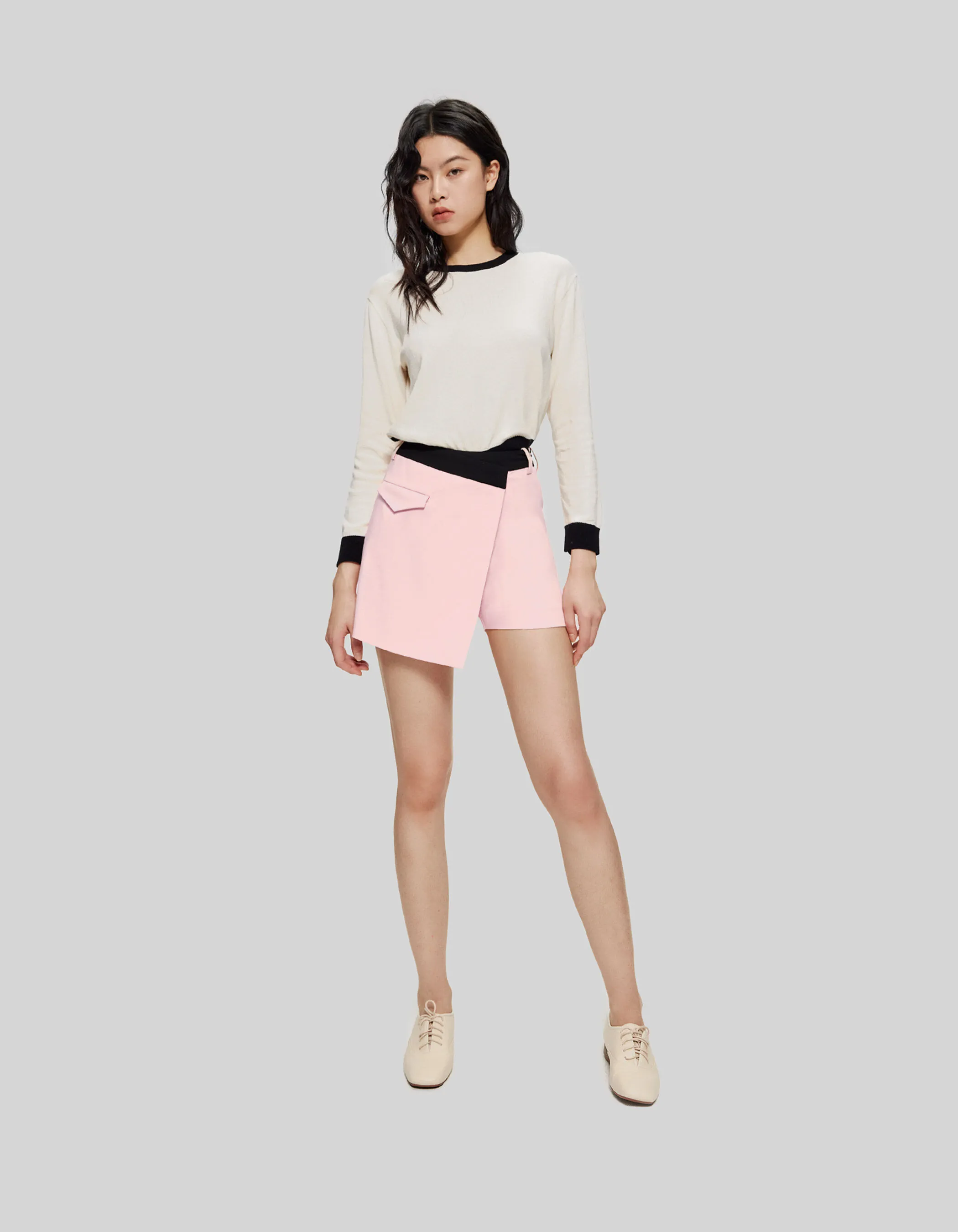 Short-jupe rose ceinture noire Femme