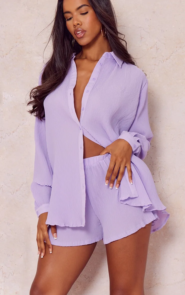 Short plissé lilas à taille haute