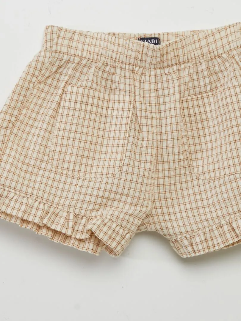 Short à carreaux style vichy - Beige