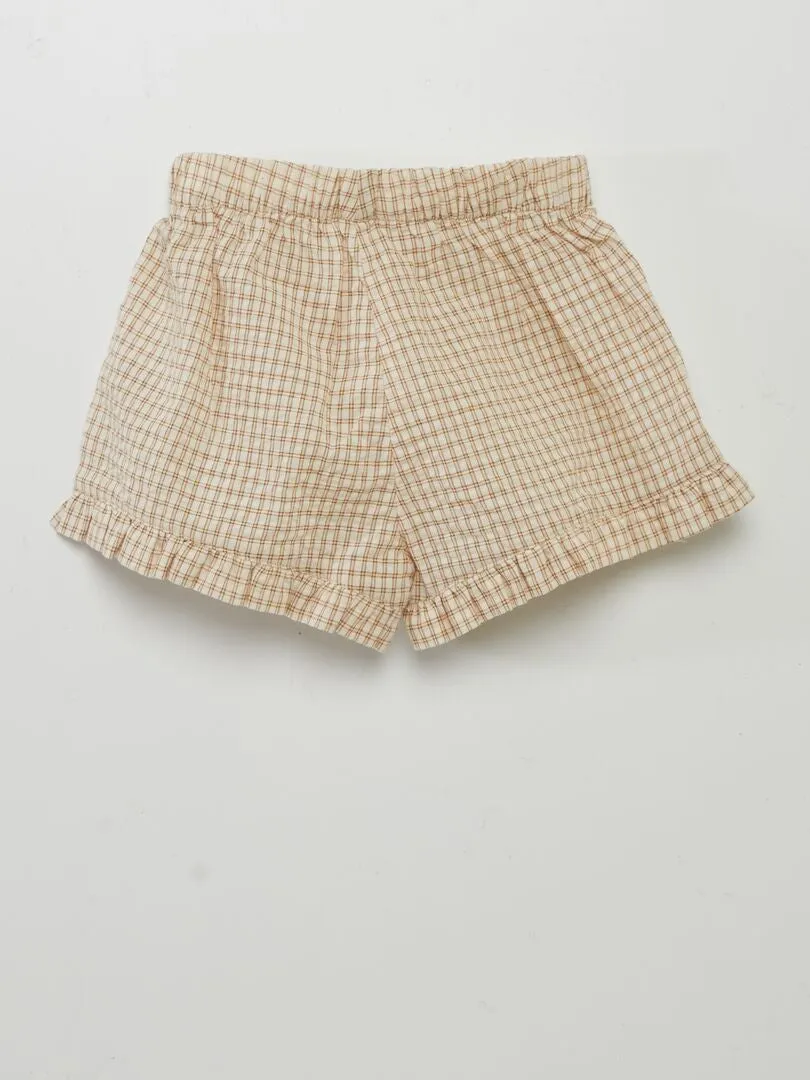 Short à carreaux style vichy - Beige