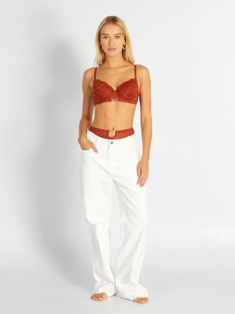 Soutien-gorge dentelle corbeille plongeant - Rouge