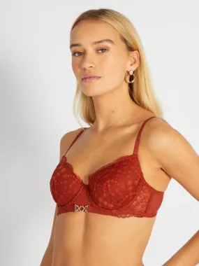 Soutien-gorge dentelle corbeille plongeant - Rouge