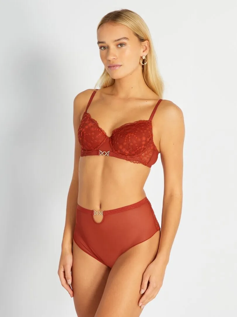 Soutien-gorge dentelle corbeille plongeant - Rouge