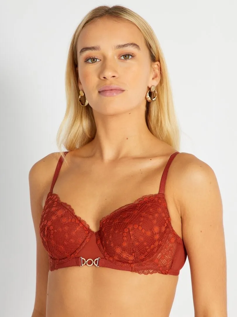 Soutien-gorge dentelle corbeille plongeant - Rouge