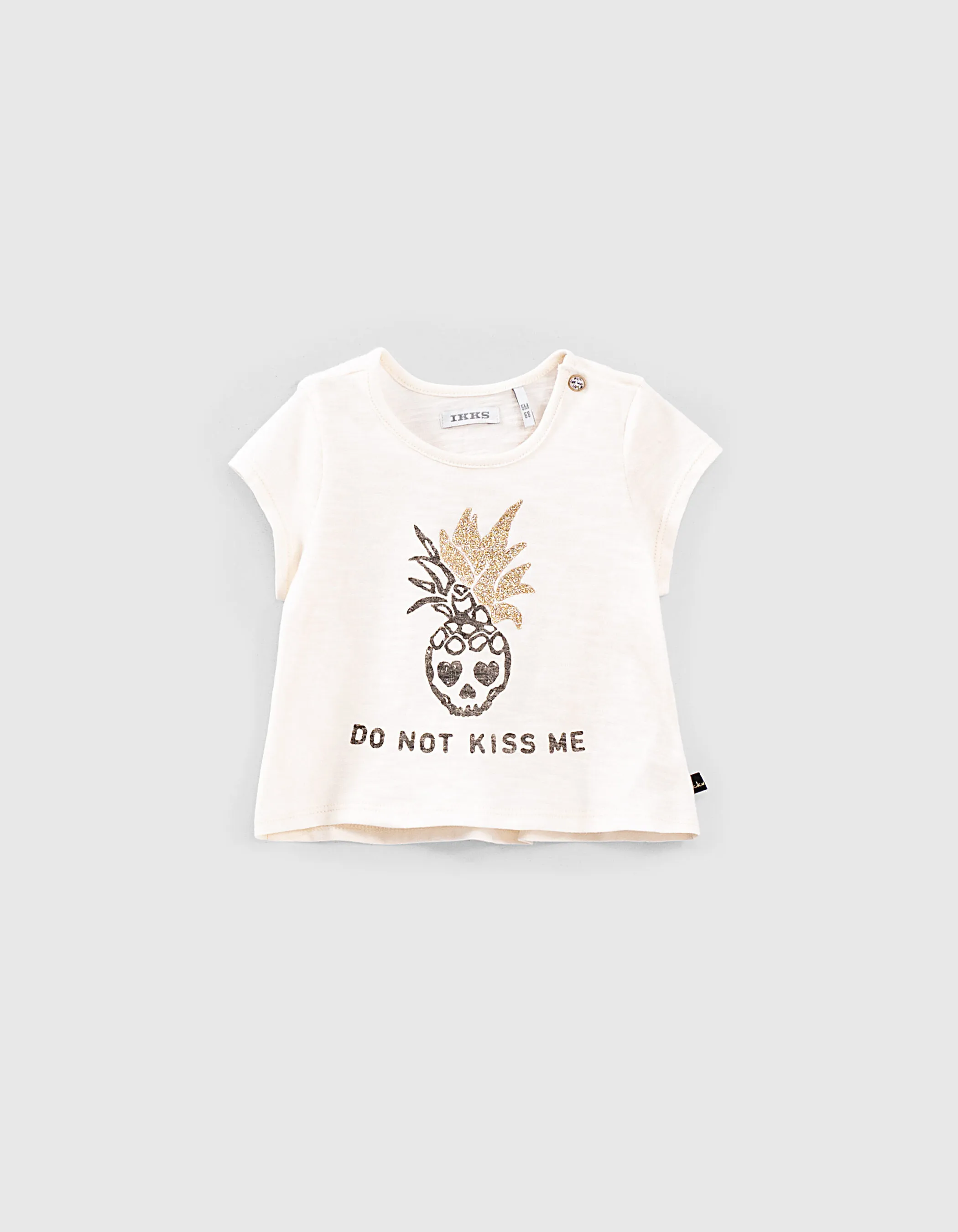 T-shirt écru tête de mort-ananas bio bébé fille