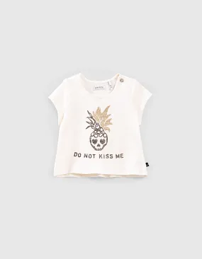 T-shirt écru tête de mort-ananas bio bébé fille