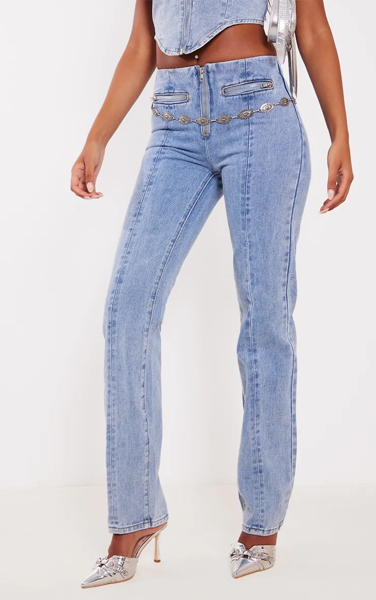 Tall Jean droit délavé bleu clair à détail zip