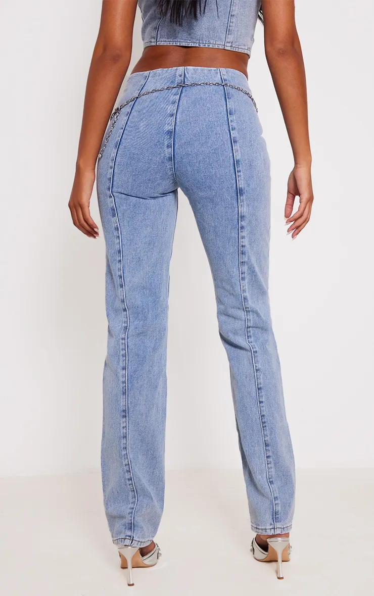 Tall Jean droit délavé bleu clair à détail zip