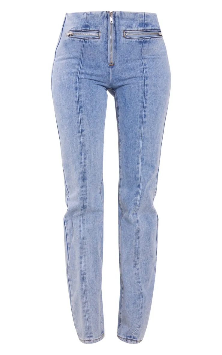 Tall Jean droit délavé bleu clair à détail zip