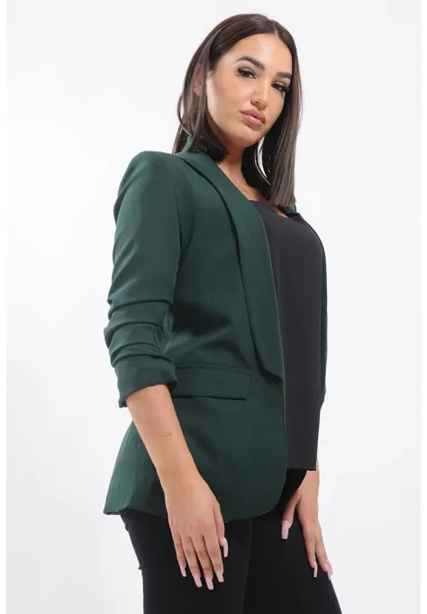 Veste blazer froncée vert sapin pour femme