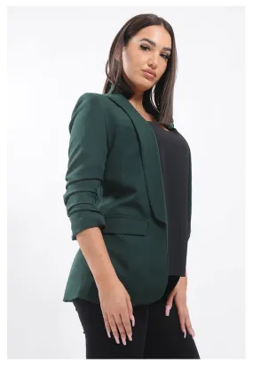 Veste blazer froncée vert sapin pour femme