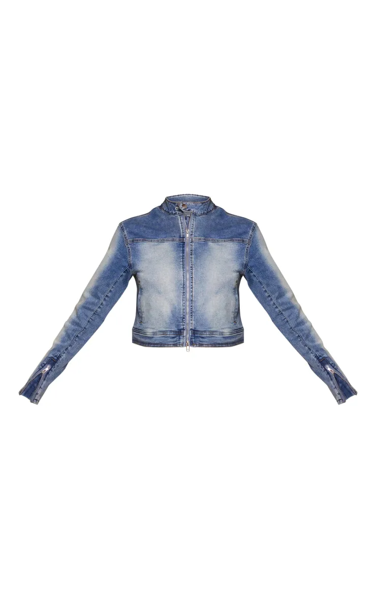 Veste en jean motocross bleu moyen délavé